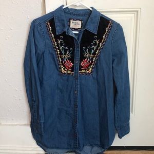 Denim button down top